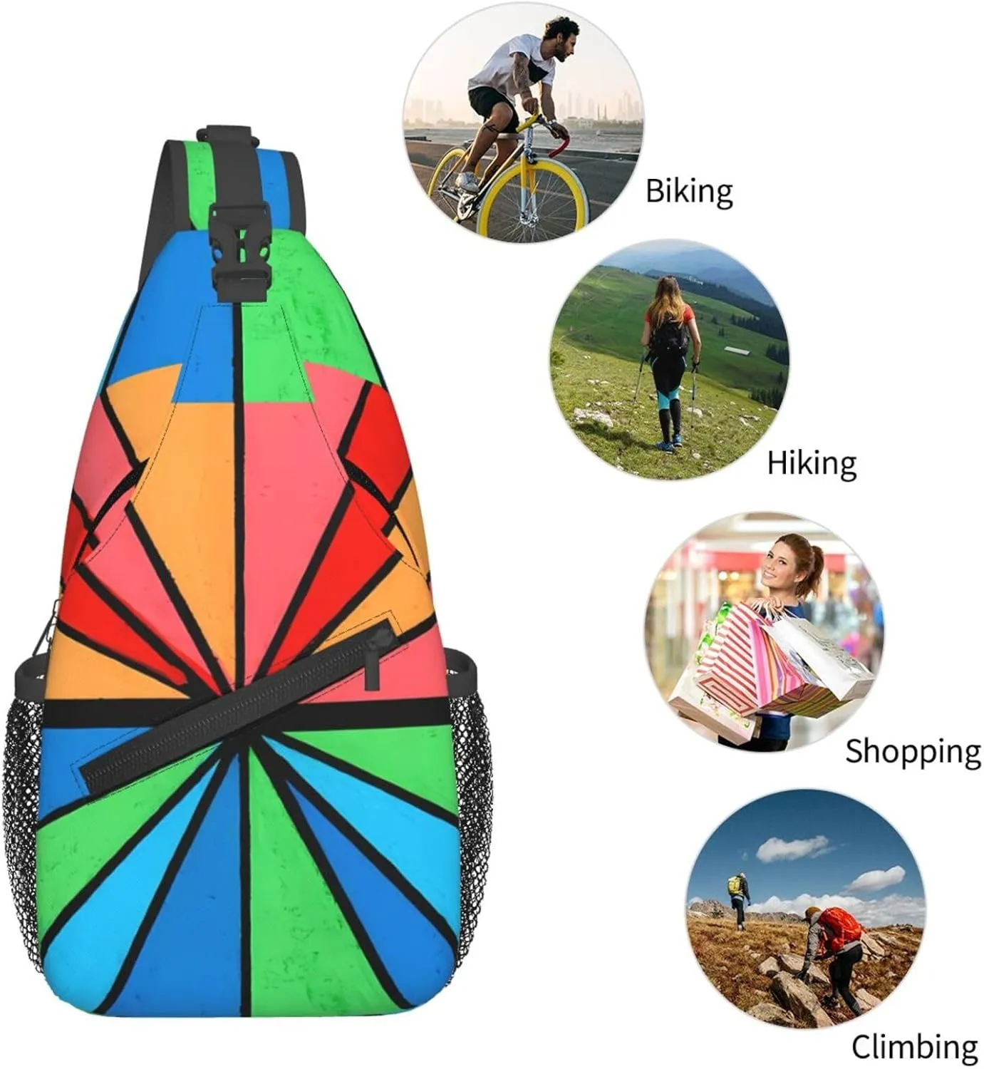 Sunrise Sunset Geometric Abstract Acrylic Painting Chest Sling Bag Crossbody Shoulder Backpack Bag Gym Cycling Travel Hiking Daypack Cross Bag