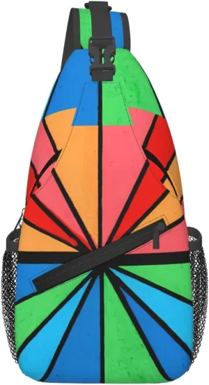 Sunrise Sunset Geometric Abstract Acrylic Painting Chest Sling Bag Crossbody Shoulder Backpack Bag Gym Cycling Travel Hiking Daypack Cross Bag