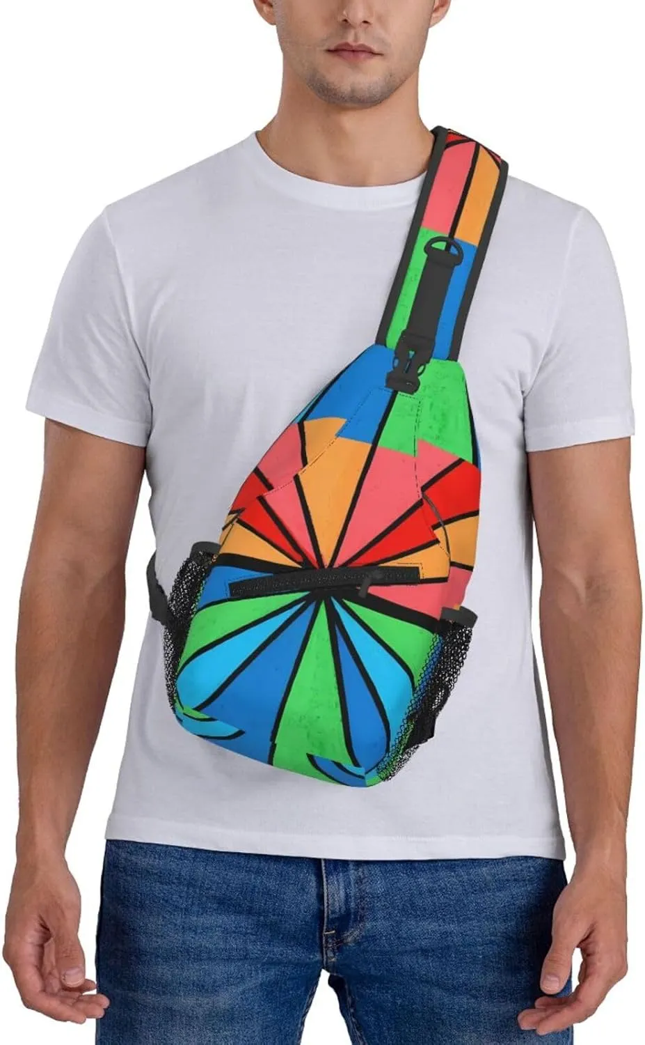 Sunrise Sunset Geometric Abstract Acrylic Painting Chest Sling Bag Crossbody Shoulder Backpack Bag Gym Cycling Travel Hiking Daypack Cross Bag