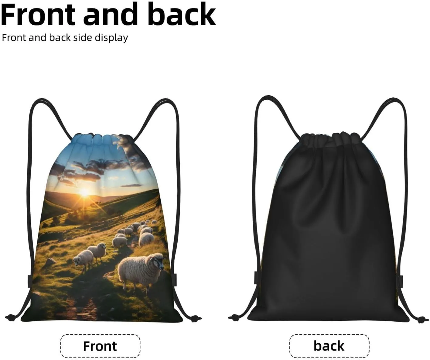 Sunset Pasture 2 print Drawstring Backpack Bags Sack Cinch Tote Sport Storage Polyester Bag for Gym Traveling