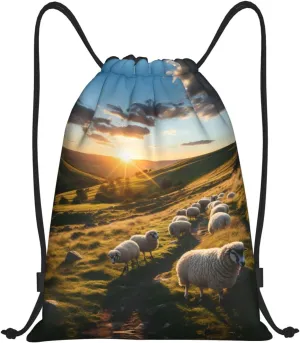 Sunset Pasture 2 print Drawstring Backpack Bags Sack Cinch Tote Sport Storage Polyester Bag for Gym Traveling