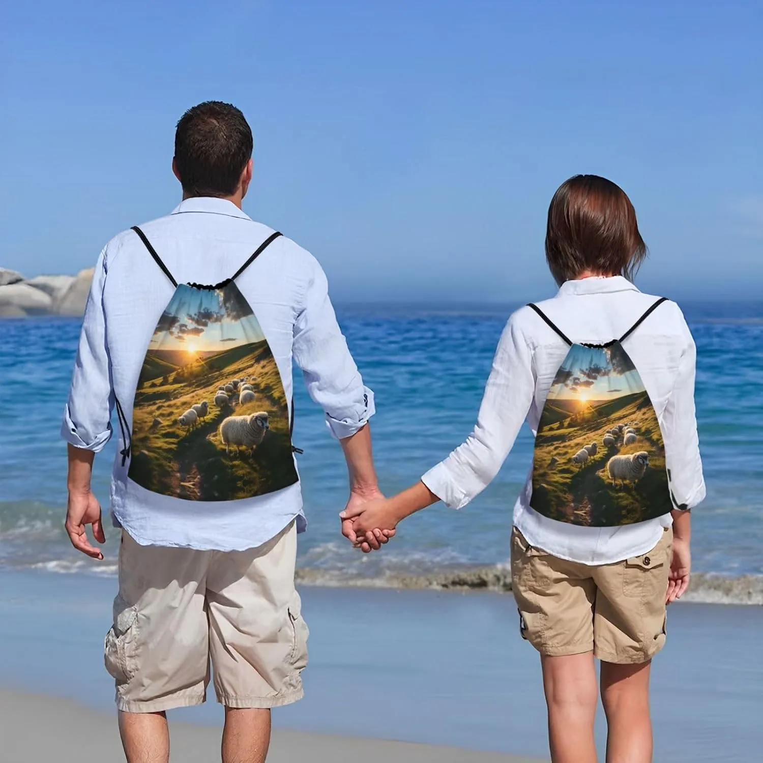 Sunset Pasture 2 print Drawstring Backpack Bags Sack Cinch Tote Sport Storage Polyester Bag for Gym Traveling