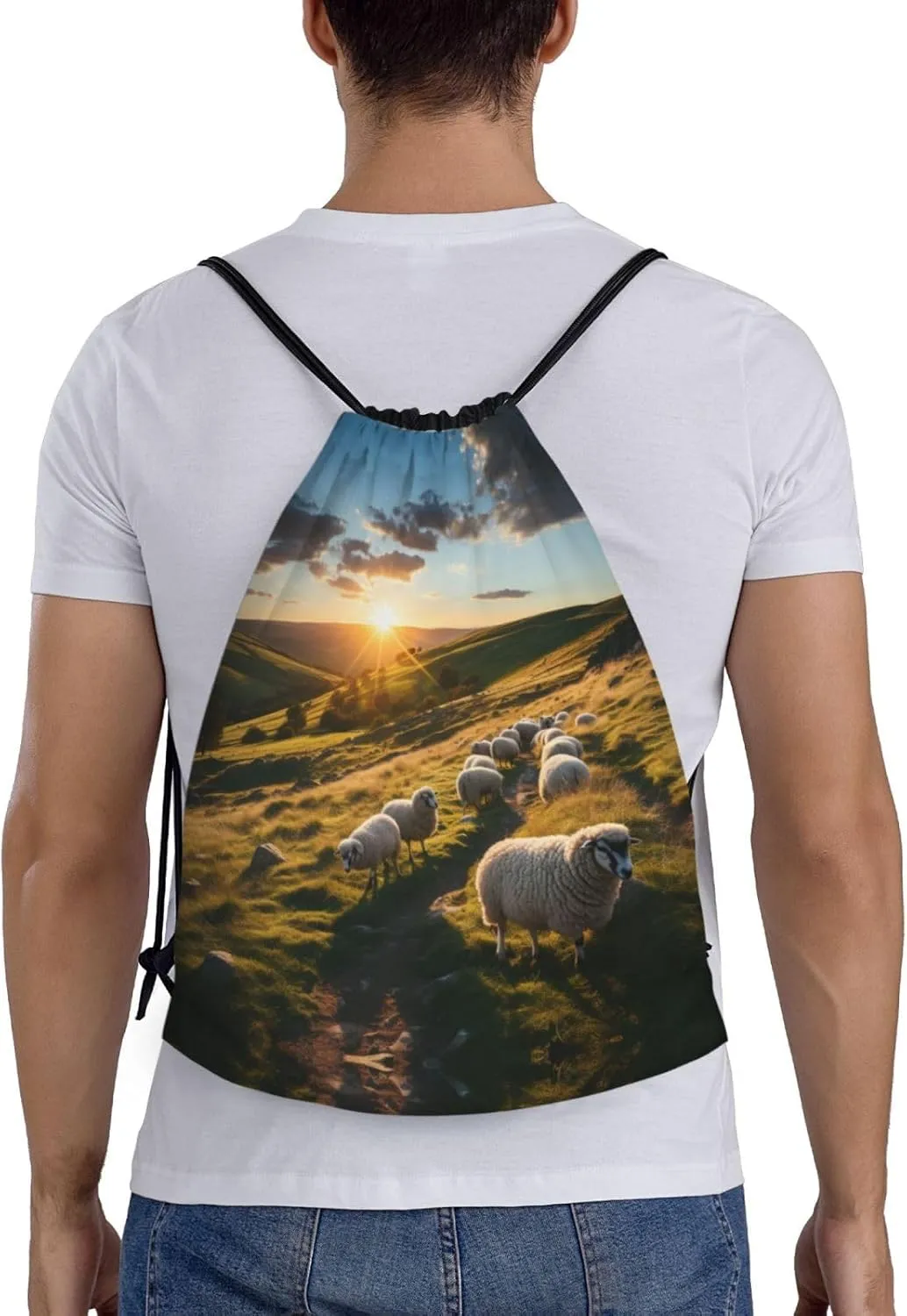 Sunset Pasture 2 print Drawstring Backpack Bags Sack Cinch Tote Sport Storage Polyester Bag for Gym Traveling