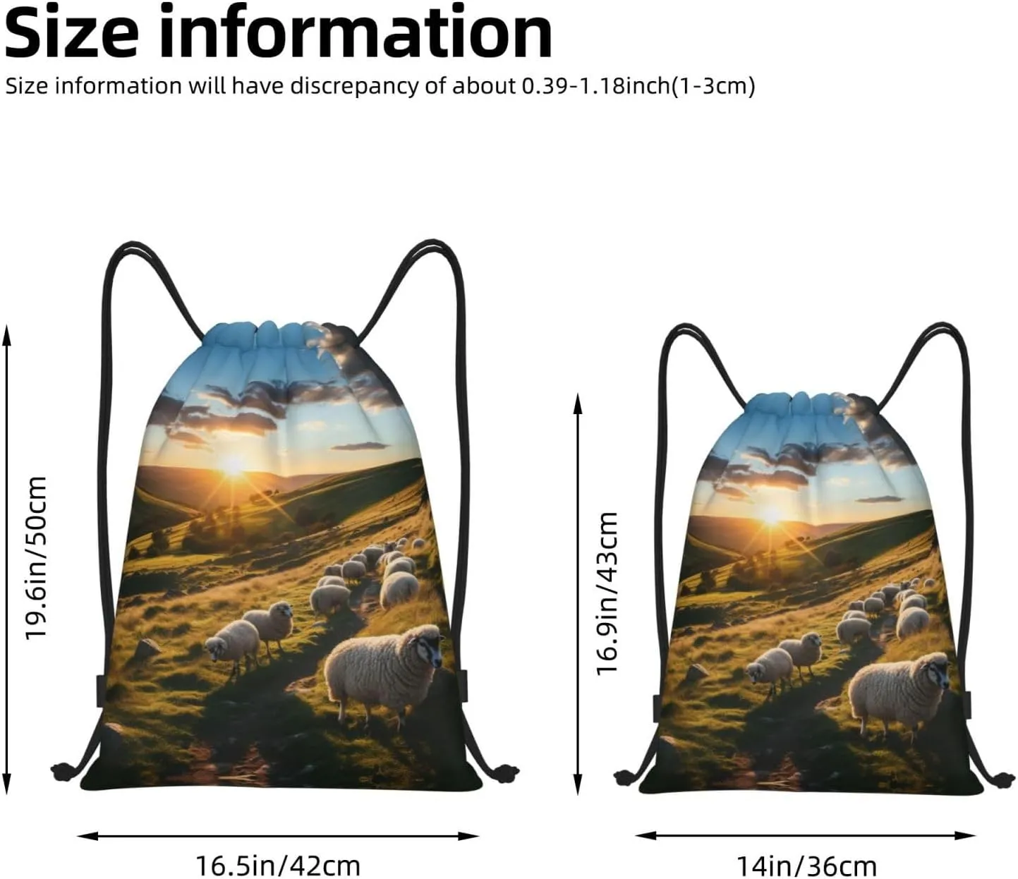 Sunset Pasture 2 print Drawstring Backpack Bags Sack Cinch Tote Sport Storage Polyester Bag for Gym Traveling