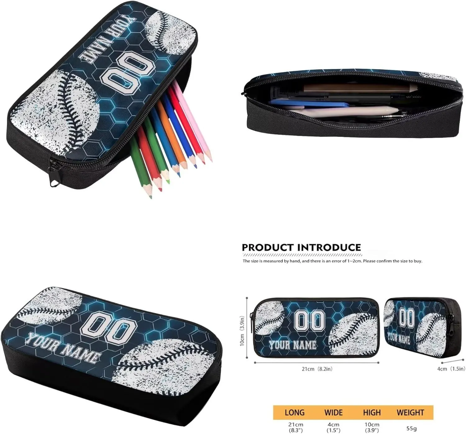 Suobstales Baseball Print Kids Backpack for Boys Girls, Blue Hexagonal Geometric Honeycomb Preschool Elementary School Bag Travel Bapack, 4Pcs Bookbag Set with Lunch Box Pencil Case Crossbody Bags