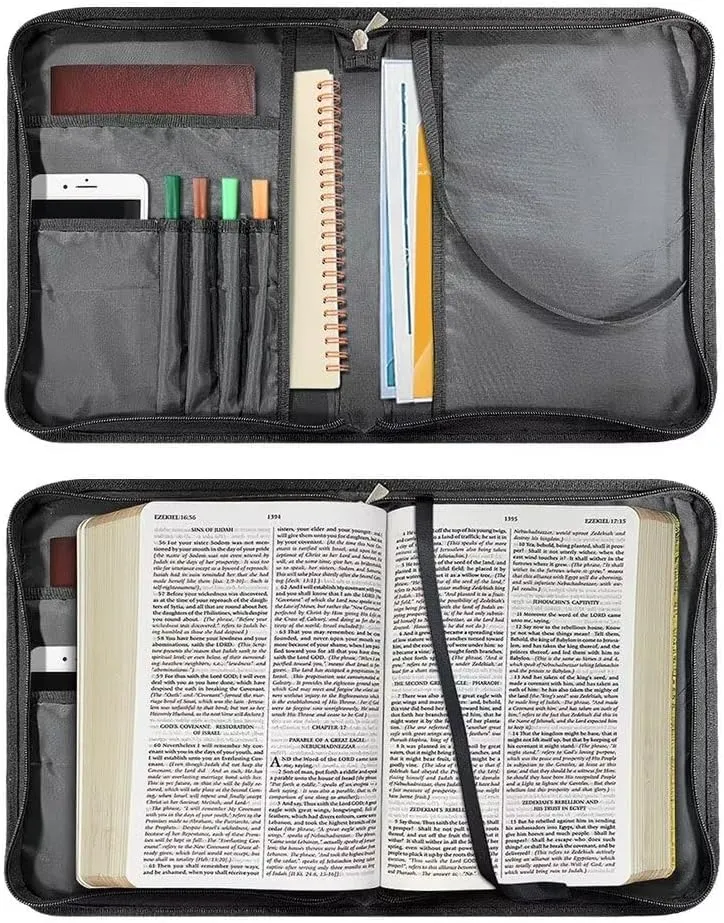 Suobstales Butterfly Flower Zipper Print PU Leather Bible Cover for Women Men Let Your Faith Be Bigger Bible Case with Handle, Lightweight Bible Carrying Case Church Protector Bible Bags, XL