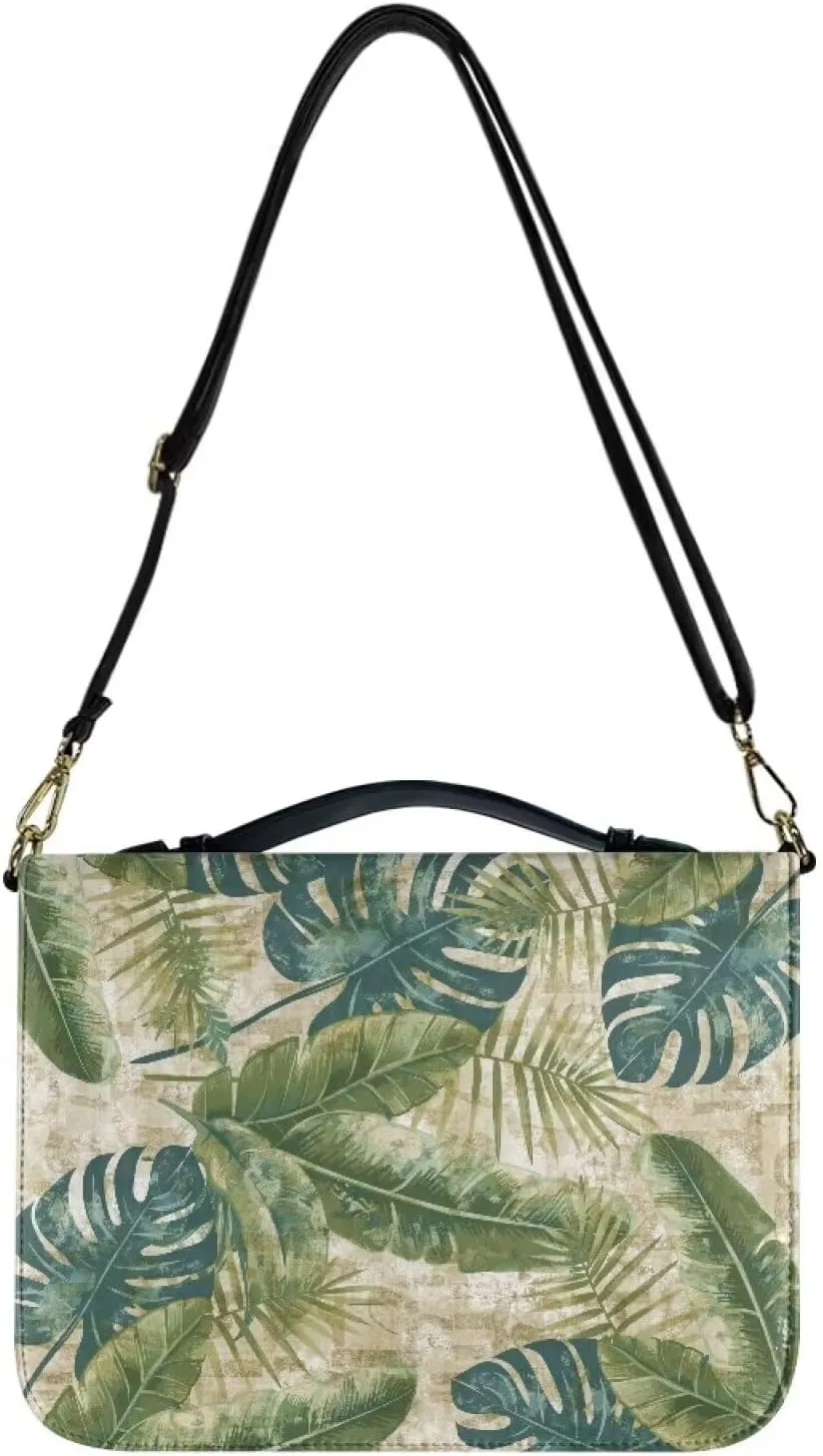Suobstales Green Palm Leaf Print Bible Case for Women Men Waterproof Bible Covers Bible Bags Bible Cover with Shoulder Strap, Bible Accessories Bible Study Suppliers Christian Gift, XL