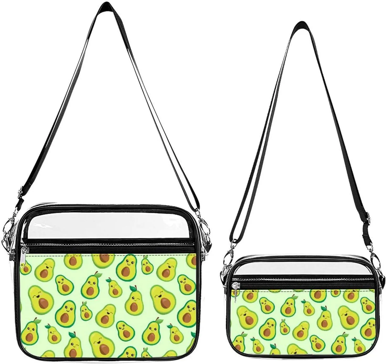 Super Cute Green Avocados Transparent Cross Bag Two-piece Set, Fashionable Transparent Bag
