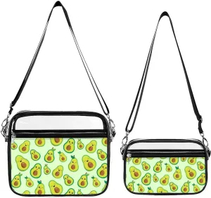 Super Cute Green Avocados Transparent Cross Bag Two-piece Set, Fashionable Transparent Bag