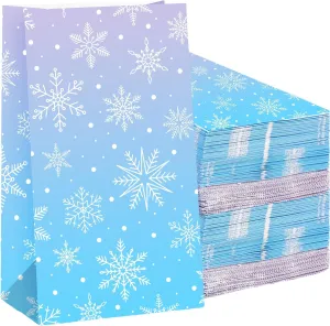 Sweetude 120 Pcs 30 Pcs Birthday Paper Bags Blue and Purple Snowflake Candy Treat Goodie Bags for Wonderland Holiday Birthday Winter Party Supplies
