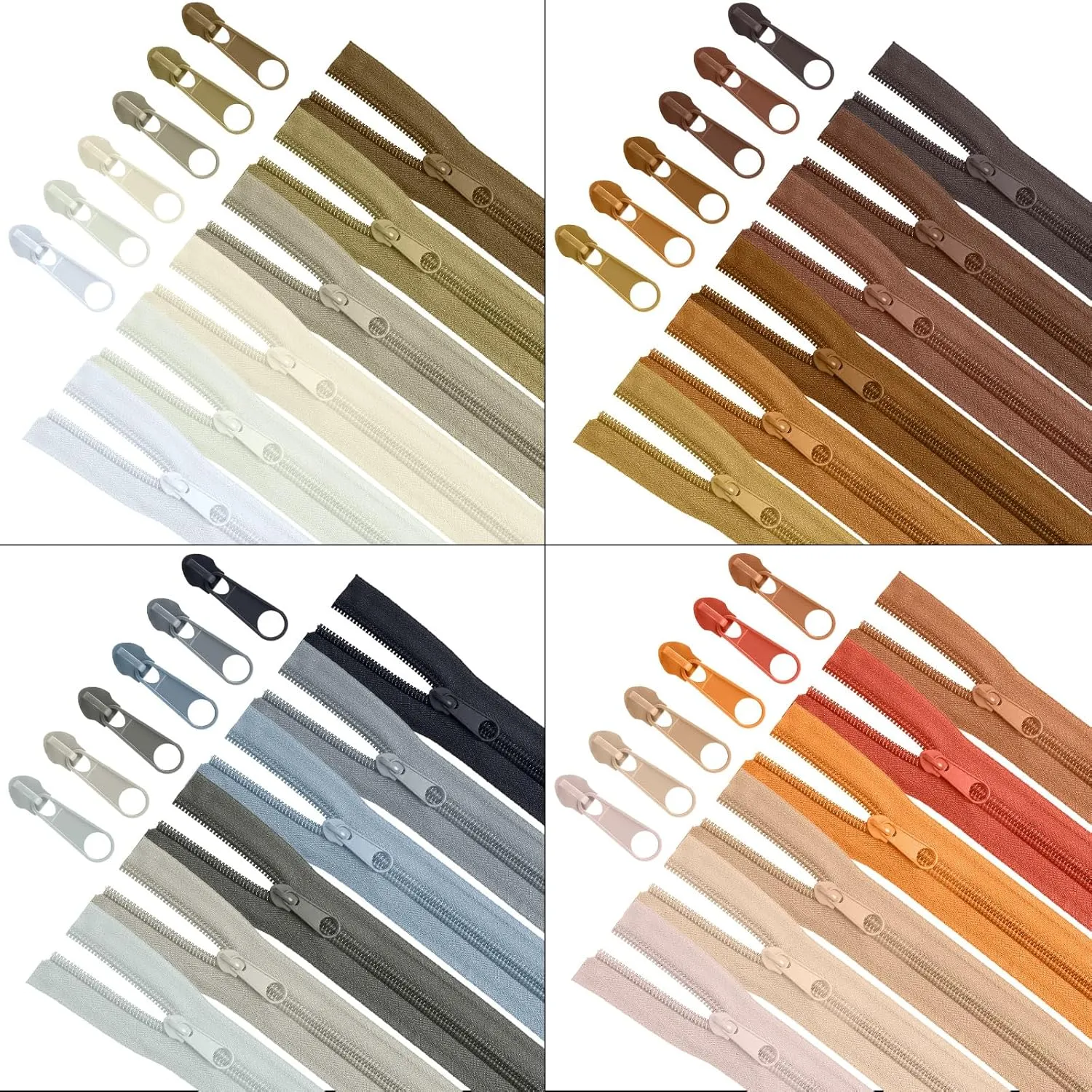 Syhood 24 Colors Zipper Repair Kit, 24 Yard #5 Nylon Coil Sewing Zippers Sewing Supplies Zipper Tape Zippers by The Yard with 96 Pcs Zip Pulls Sliders Purse Hardware for Bags Making (Brown Series)