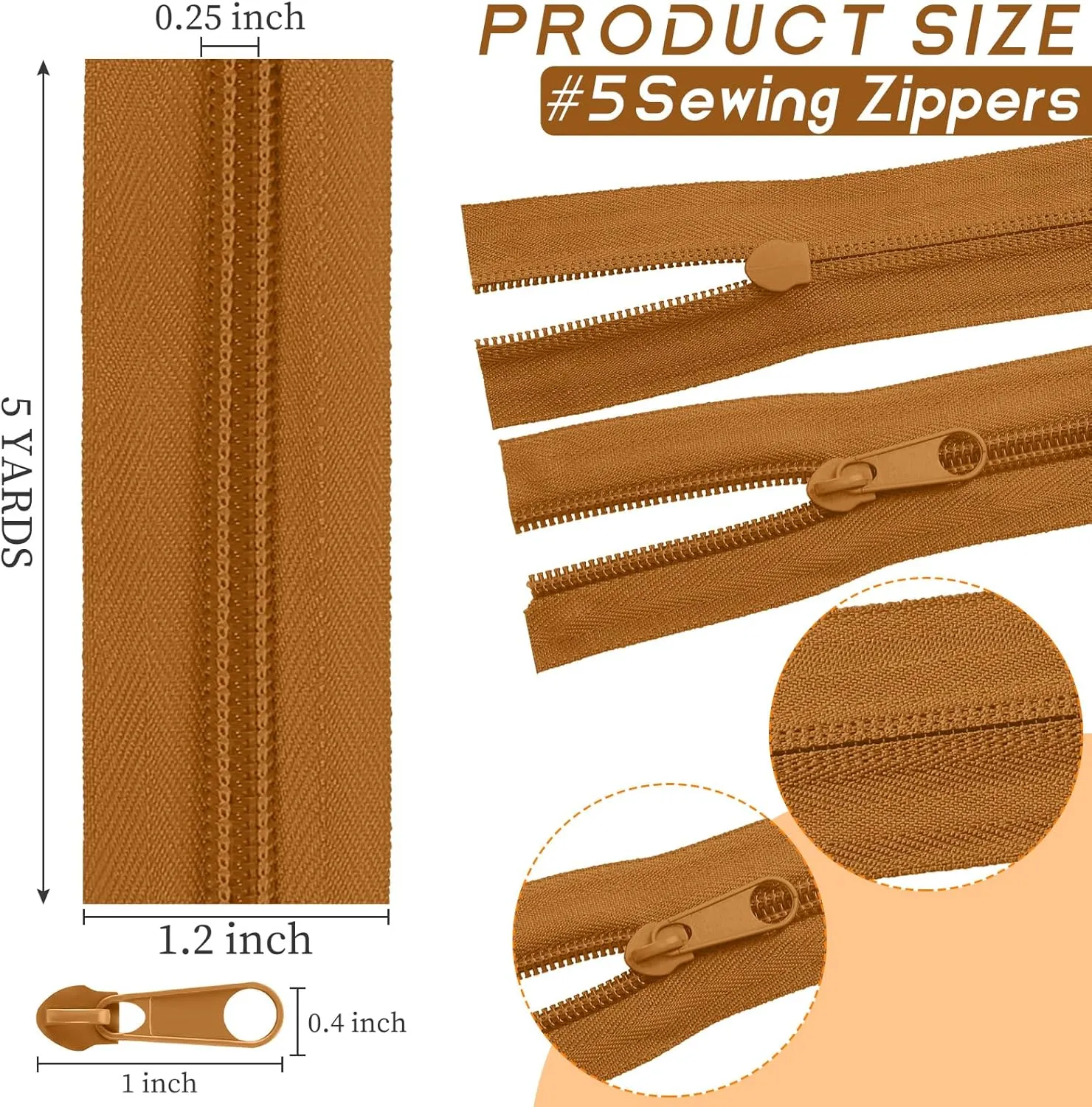 Syhood 24 Colors Zipper Repair Kit, 24 Yard #5 Nylon Coil Sewing Zippers Sewing Supplies Zipper Tape Zippers by The Yard with 96 Pcs Zip Pulls Sliders Purse Hardware for Bags Making (Brown Series)