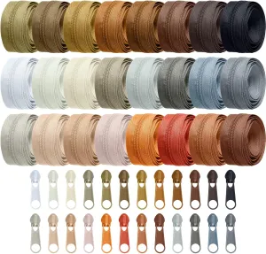 Syhood 24 Colors Zipper Repair Kit, 24 Yard #5 Nylon Coil Sewing Zippers Sewing Supplies Zipper Tape Zippers by The Yard with 96 Pcs Zip Pulls Sliders Purse Hardware for Bags Making (Brown Series)