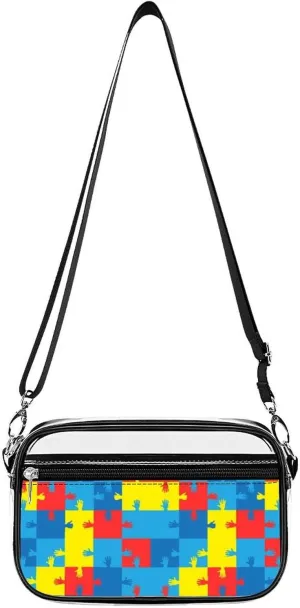 Symbol of Autism Puzzles and Hands Clear Purse Messenger Bag Crossbody Bags with Adjustable Shoulder Strap Front Pocket