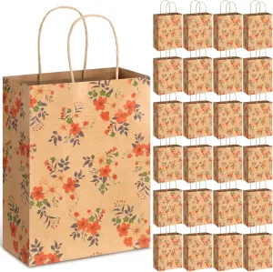 TaoBary 24 Pieces Mother' Day Gift Bags with Handle Kraft Flower Treat Goodie Bags for Spring Mother's Day Party Favor Supplies Decoration