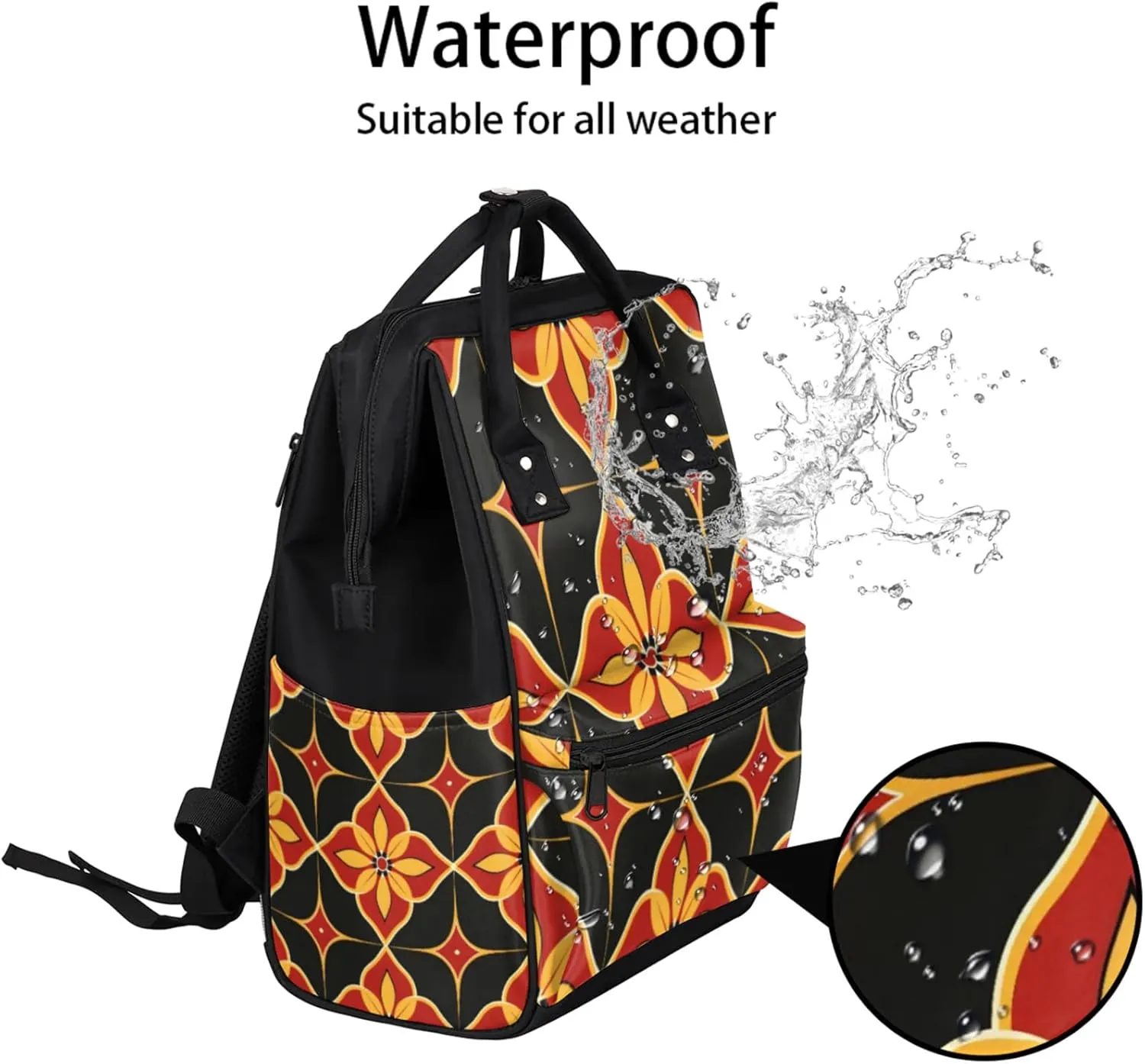 Tavisto Bold Geometric Florals Double Shoulder Mommy Bag for Women, Polyester Large Capacity Diaper Backpack with Multi Pockets, Waterproof Adjustable Straps Diaper Bag for Moms Dads, 11''×7''×15.7''
