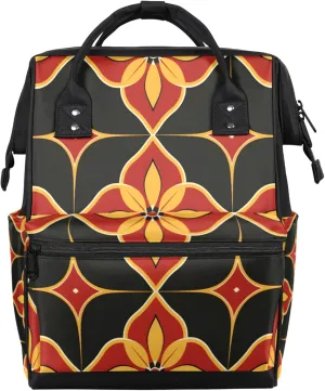 Tavisto Bold Geometric Florals Double Shoulder Mommy Bag for Women, Polyester Large Capacity Diaper Backpack with Multi Pockets, Waterproof Adjustable Straps Diaper Bag for Moms Dads, 11''×7''×15.7''
