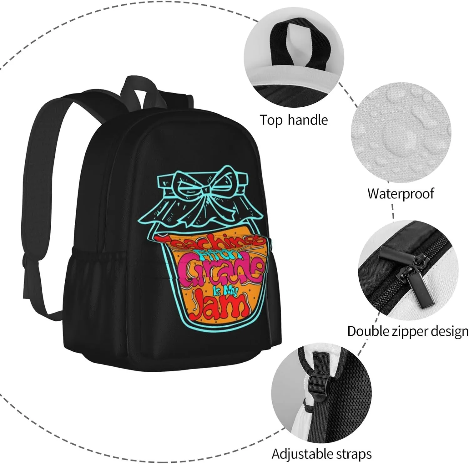 Teaching Fifth Grade ls My Jam Backpack Casual Laptop Backpack Large Capacity Double Shoulder Bag Travel Daypack For Women Men