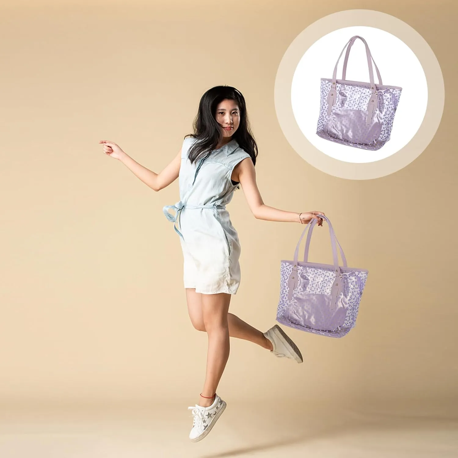 TENDYCOCO Jelly Beach Bag Tote for Women with Zipper Summer Beach Bags Clear Tote