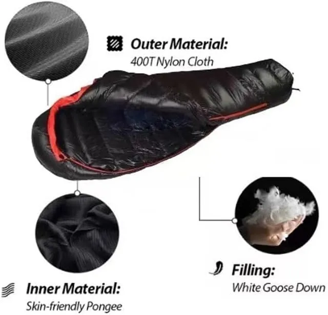 The Extended Goose Down Mummy Sleeping Bag is Filled with Warm Down and is Suitable for A Height Above 1.8 Meters.