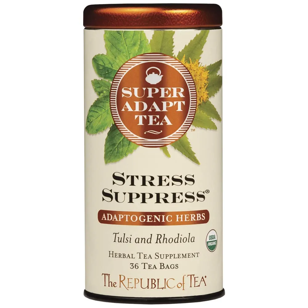 The Republic of Tea - SuperAdapt Stress Suppress Herbal Tea, 36 Tea Bags, Organic, Caffeine Free, Tulsi and Rhodiola Herbal Tea