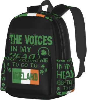 The Voices In My Head Irish Backpack Large Capacity Backpack Lightweight Double Shoulder Bag For Women Men Travel