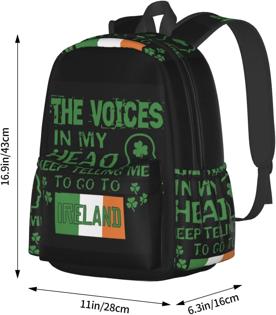 The Voices In My Head Irish Backpack Large Capacity Backpack Lightweight Double Shoulder Bag For Women Men Travel