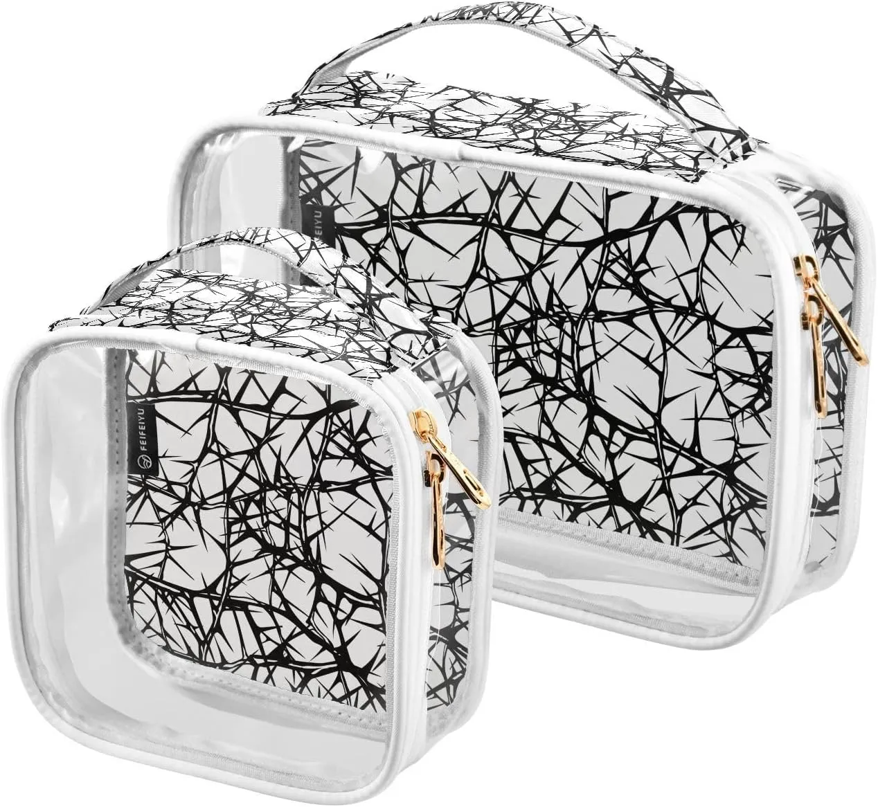 Thorns Pattern 2 Pieces Clear Makeup Cosmetic Bags for Traveling Vacation Organizing, Toiletry Bags for Women Men, PVC Waterproof Travel Organizer