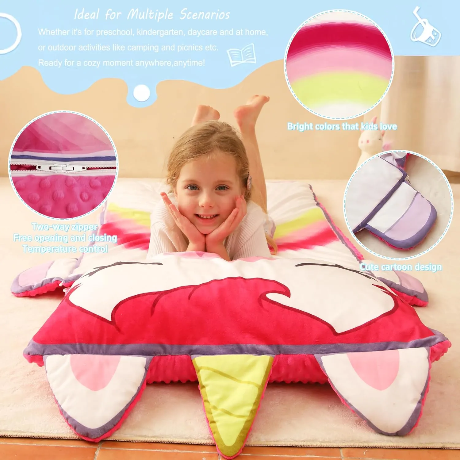 Toddler Nap Mat for Kids Sleeping Mat Napping Mats Slumber Bags Foldable and Portable for Boys Girls Kindergarten Daycare Travel Camping