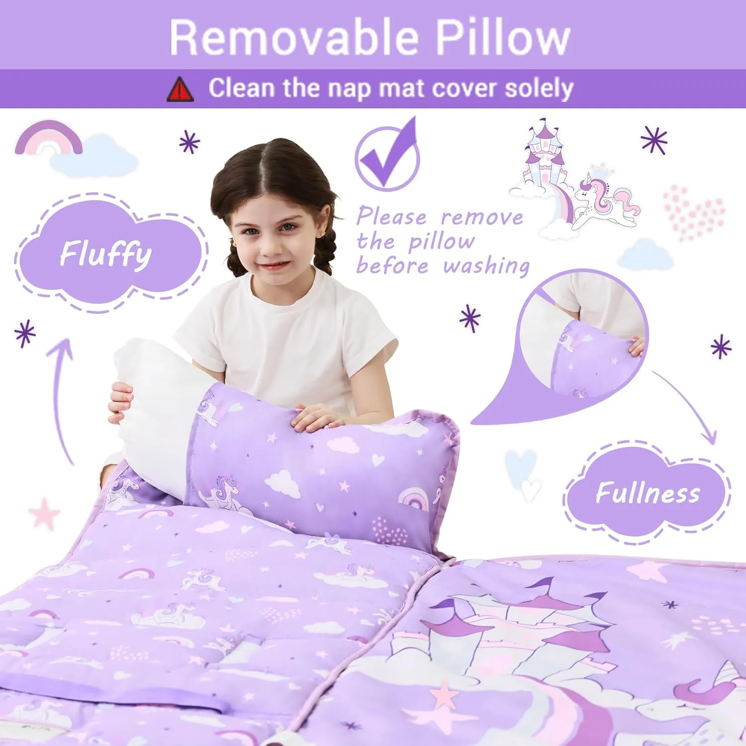 Toddler Nap Mat with Pillow and Blanket, Extra Large Rolled Napping Mats,Slumber Bags for Boys Girls,Kids Sleeping Bag for Daycare, Preschool Travel Camping