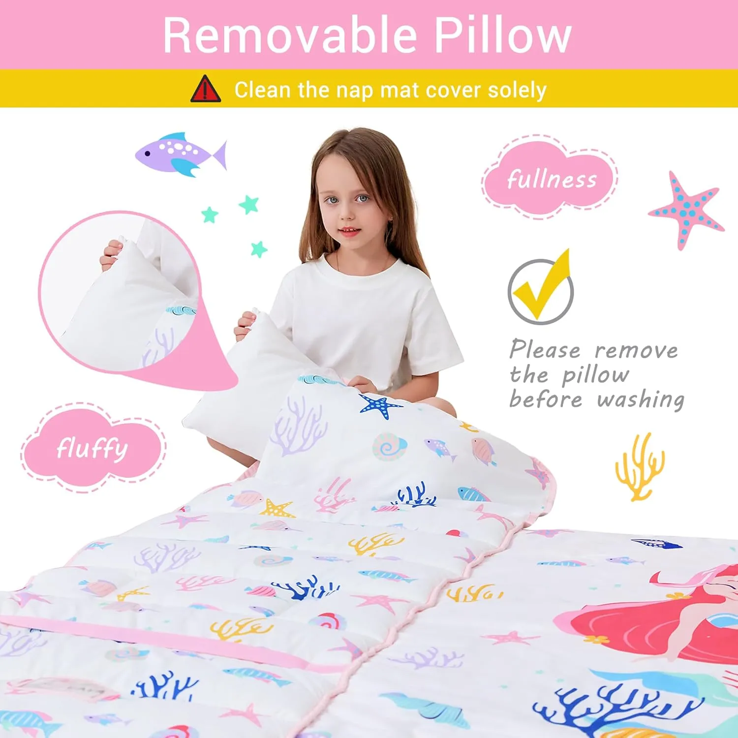 Toddler Nap Mat with Pillow and Blanket, Extra Large Rolled Napping Mats,Slumber Bags for Boys Girls,Kids Sleeping Bag for Daycare, Preschool Travel Camping