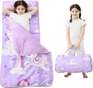 Toddler Nap Mat with Pillow and Blanket, Extra Large Rolled Napping Mats,Slumber Bags for Boys Girls,Kids Sleeping Bag for Daycare, Preschool Travel Camping