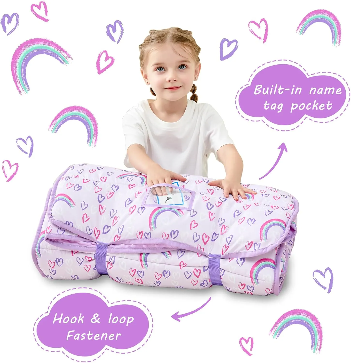 Toddler Nap Mat with Pillow and Blanket, Extra Large Rolled Napping Mats,Slumber Bags for Boys Girls,Kids Sleeping Bag for Daycare, Preschool Travel Camping