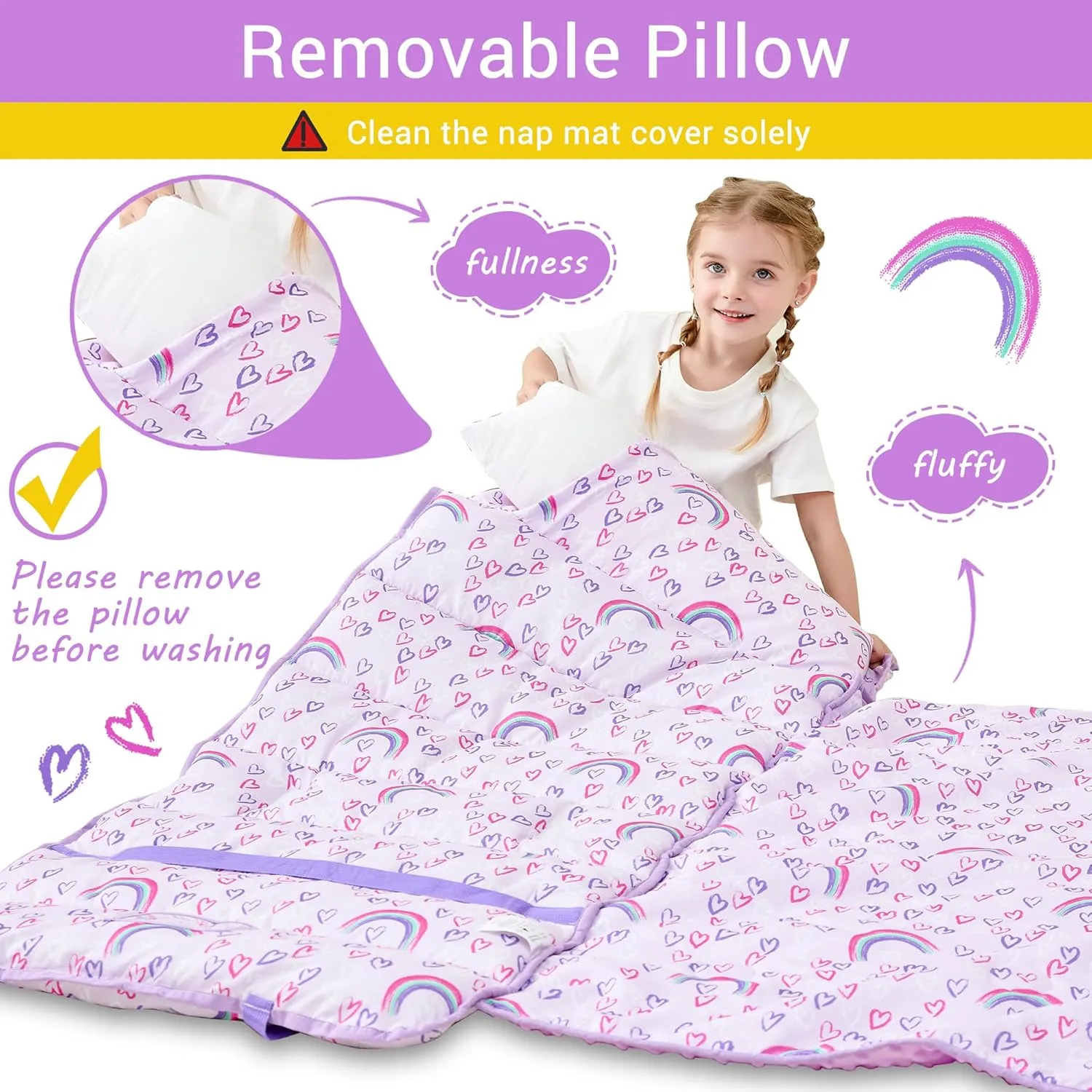 Toddler Nap Mat with Pillow and Blanket, Extra Large Rolled Napping Mats,Slumber Bags for Boys Girls,Kids Sleeping Bag for Daycare, Preschool Travel Camping