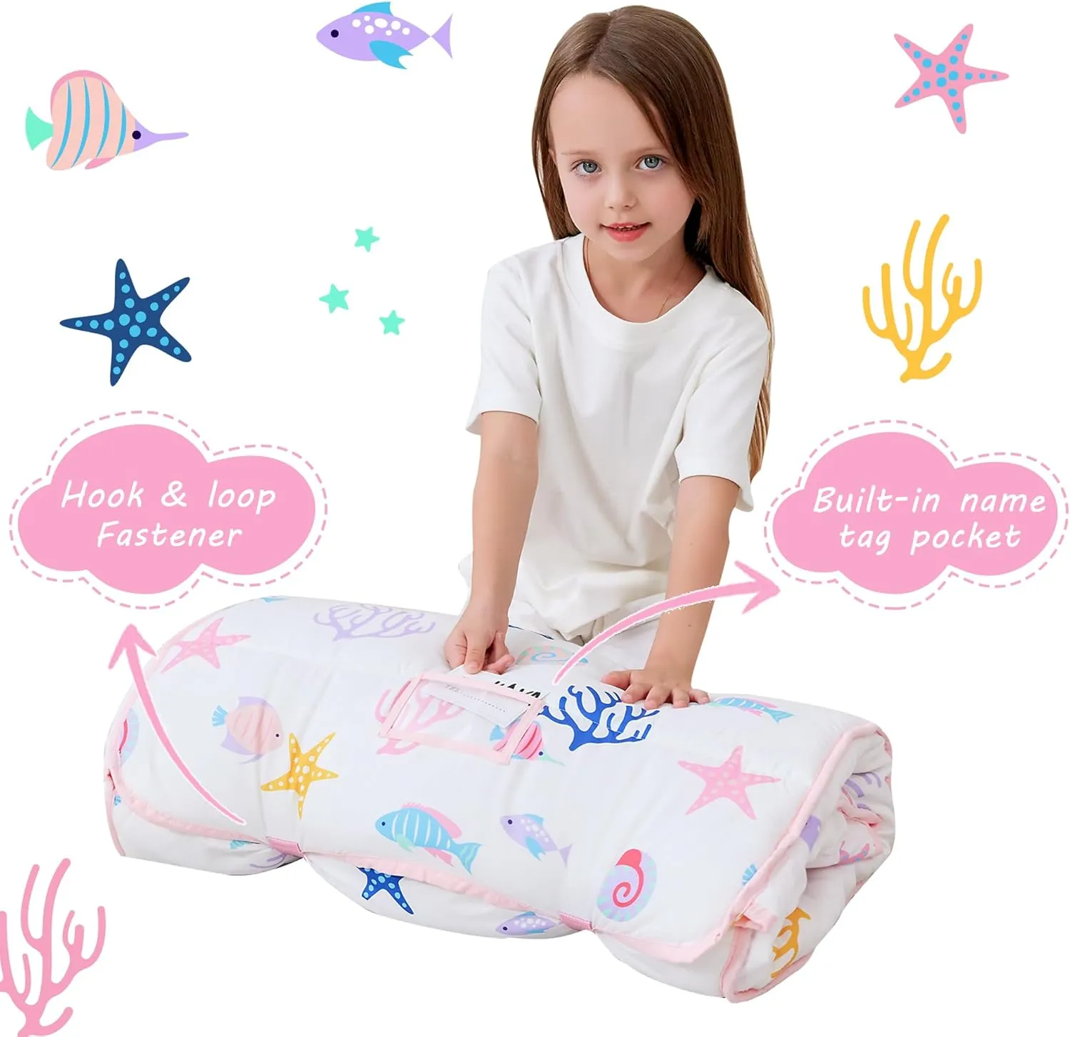 Toddler Nap Mat with Pillow and Blanket, Extra Large Rolled Napping Mats,Slumber Bags for Boys Girls,Kids Sleeping Bag for Daycare, Preschool Travel Camping