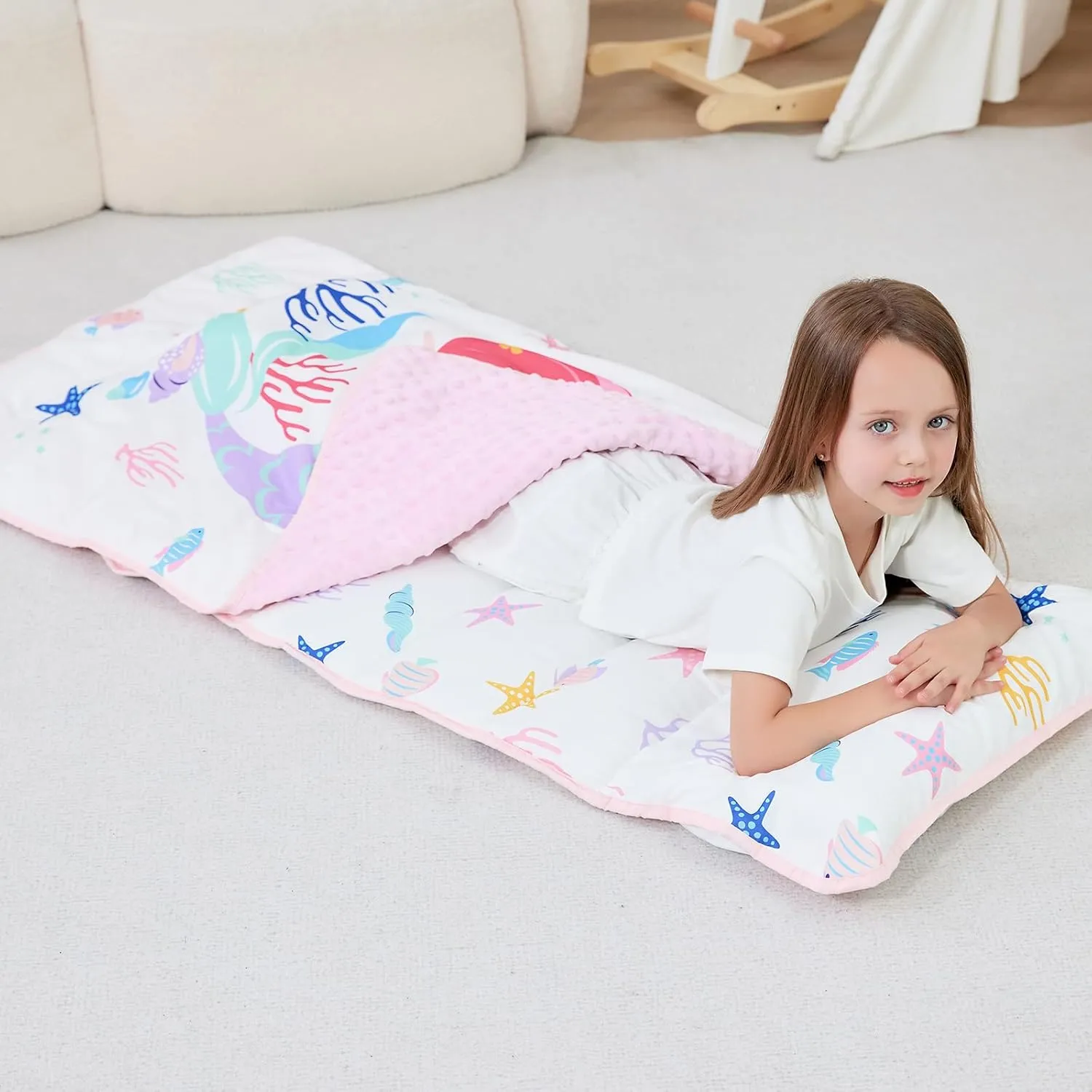 Toddler Nap Mat with Pillow and Blanket, Extra Large Rolled Napping Mats,Slumber Bags for Boys Girls,Kids Sleeping Bag for Daycare, Preschool Travel Camping