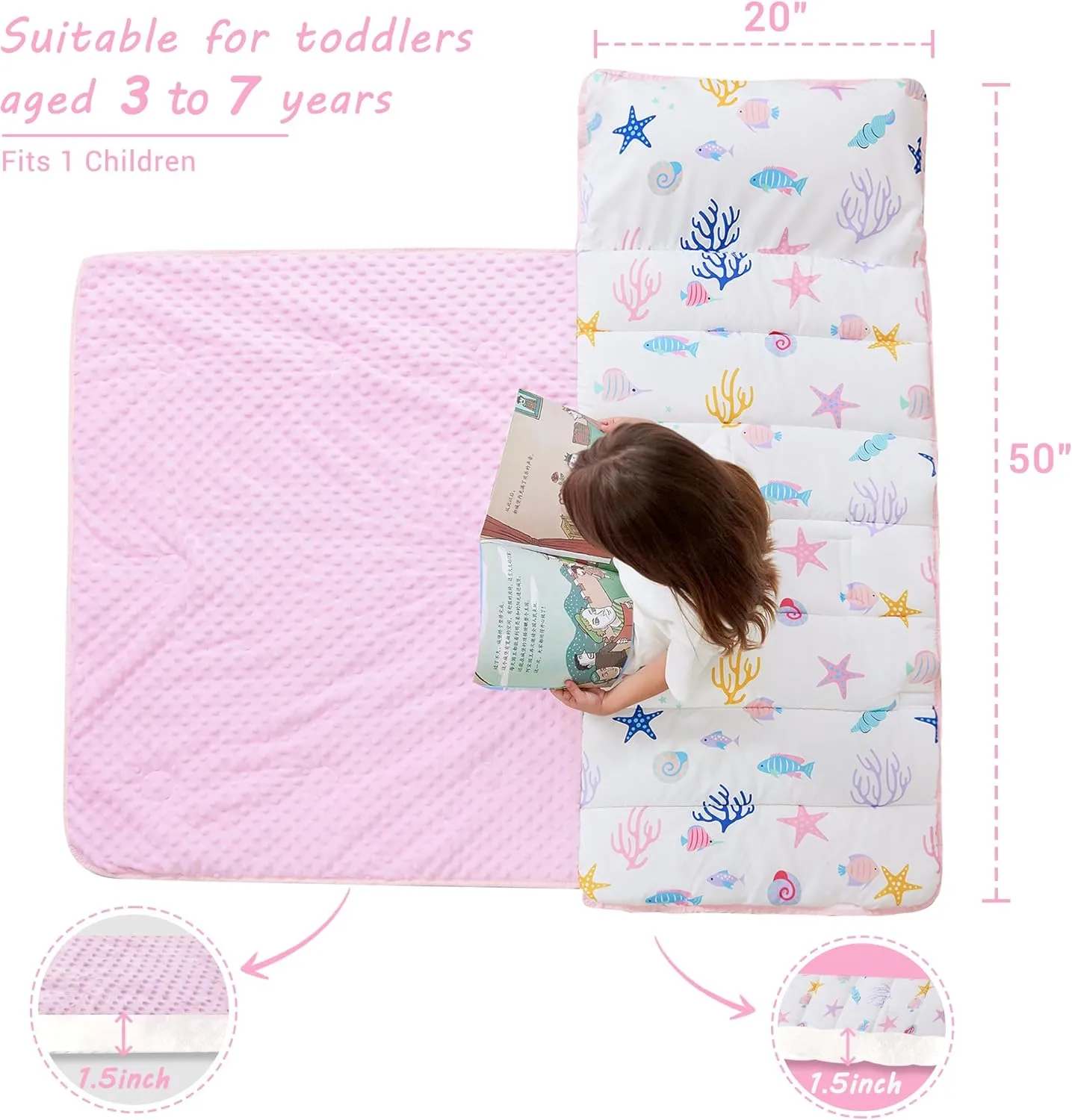 Toddler Nap Mat with Pillow and Blanket, Extra Large Rolled Napping Mats,Slumber Bags for Boys Girls,Kids Sleeping Bag for Daycare, Preschool Travel Camping