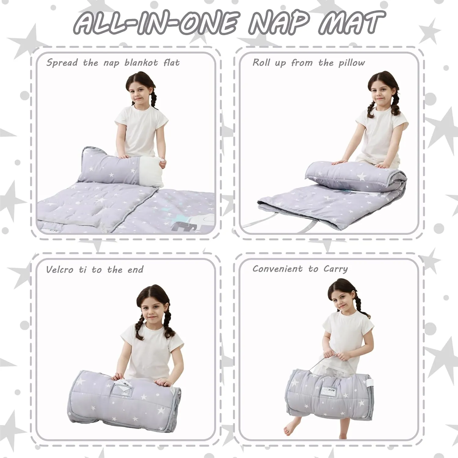 Toddler Nap Mat with Pillow and Blanket, Extra Large Rolled Napping Mats,Slumber Bags for Boys Girls,Kids Sleeping Bag for Daycare, Preschool Travel Camping
