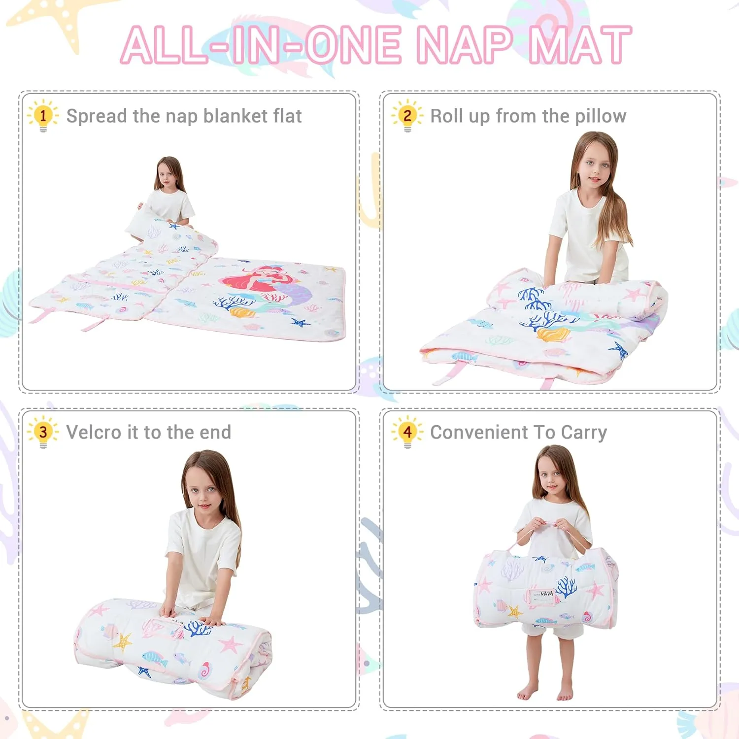 Toddler Nap Mat with Pillow and Blanket, Extra Large Rolled Napping Mats,Slumber Bags for Boys Girls,Kids Sleeping Bag for Daycare, Preschool Travel Camping