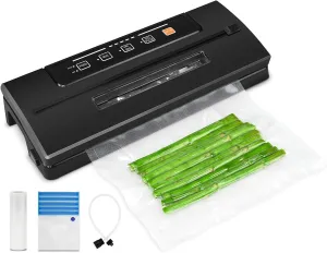 Toprime Vacuum Food Sealer Machine, 80kPa Powerful Sealing System Attached Roll Bag Cutter, Sous Vide Bag and Hose, Dry & Moist Food Modes for Seal a Meal