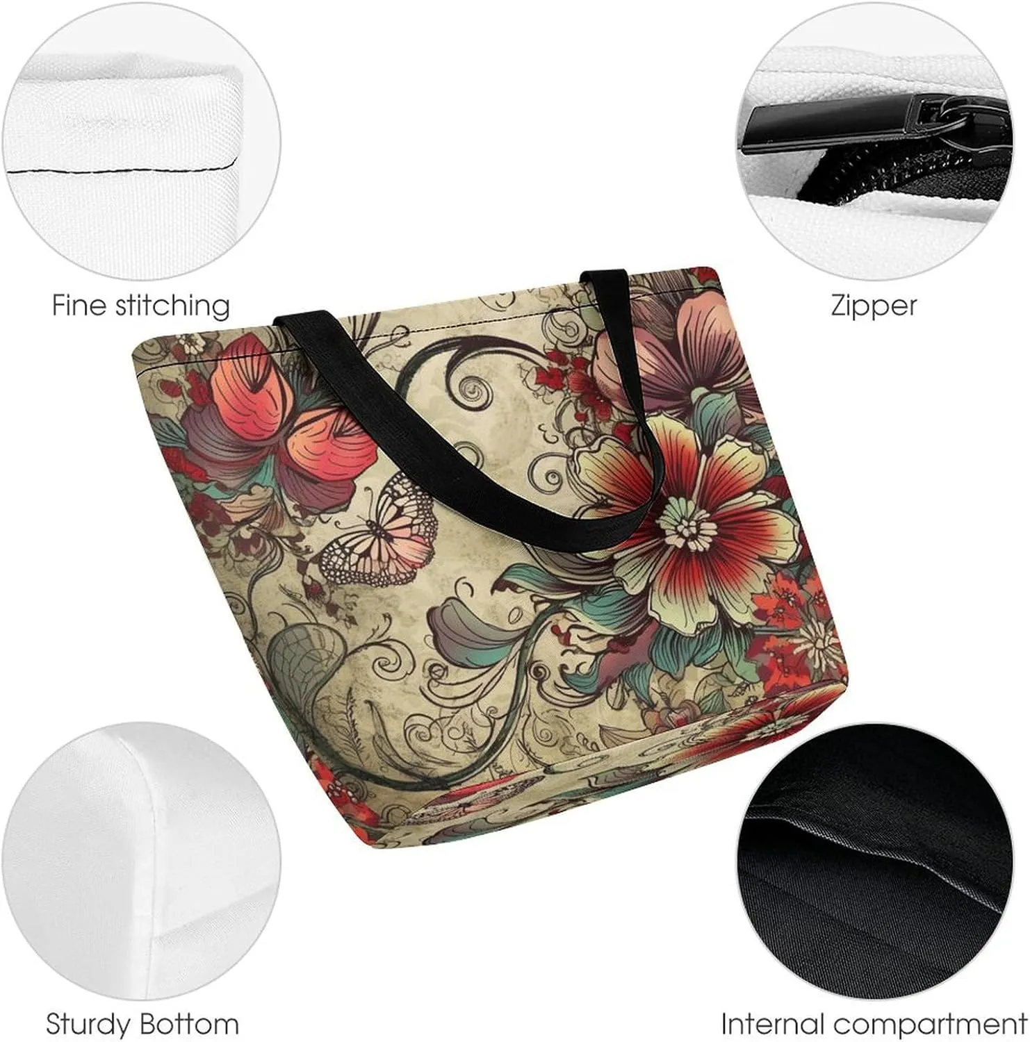 Tote Bag for Women Grocery Bag Dirt Road with Leaves Foldable Shopping Bags Reusable Large Tote Bag
