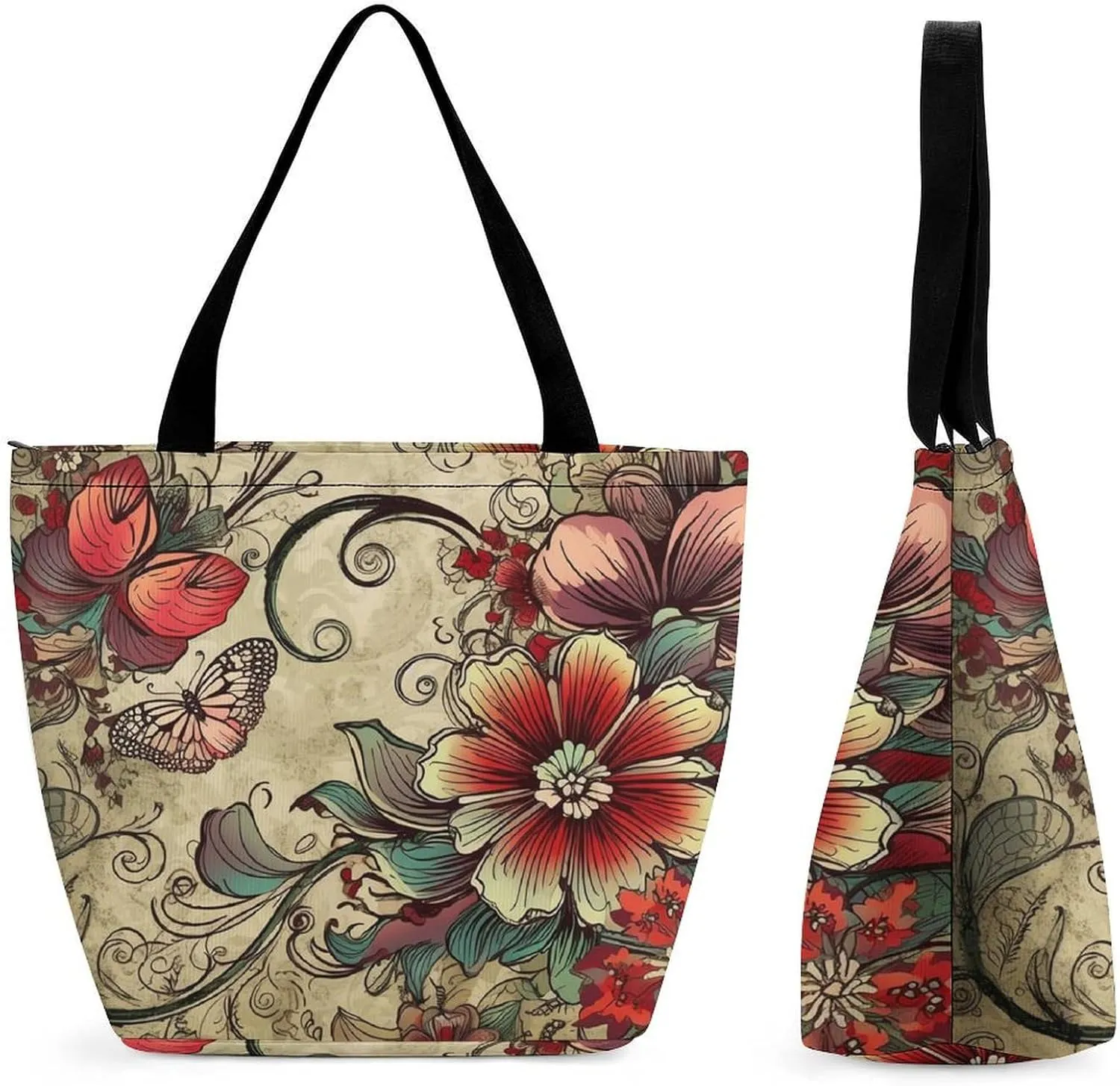 Tote Bag for Women Grocery Bag Dirt Road with Leaves Foldable Shopping Bags Reusable Large Tote Bag