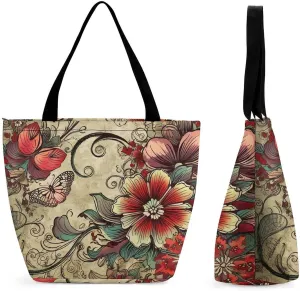 Tote Bag for Women Grocery Bag Dirt Road with Leaves Foldable Shopping Bags Reusable Large Tote Bag