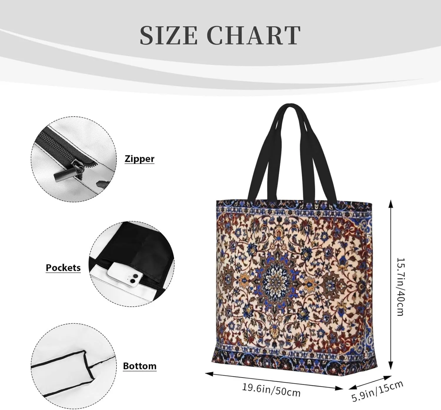 Tote Bag For Women Persian Turkish Oriental Shoulder Bags Large Grocery Handbag Crossbody Bag For Work Travel Shopping