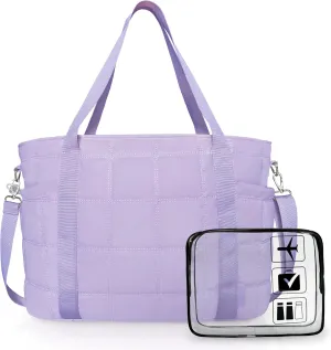 Tote Bag for Women, Puffy Bag with Zipper, Quilted Shoulder Bag with Compartments for Travel and Gym