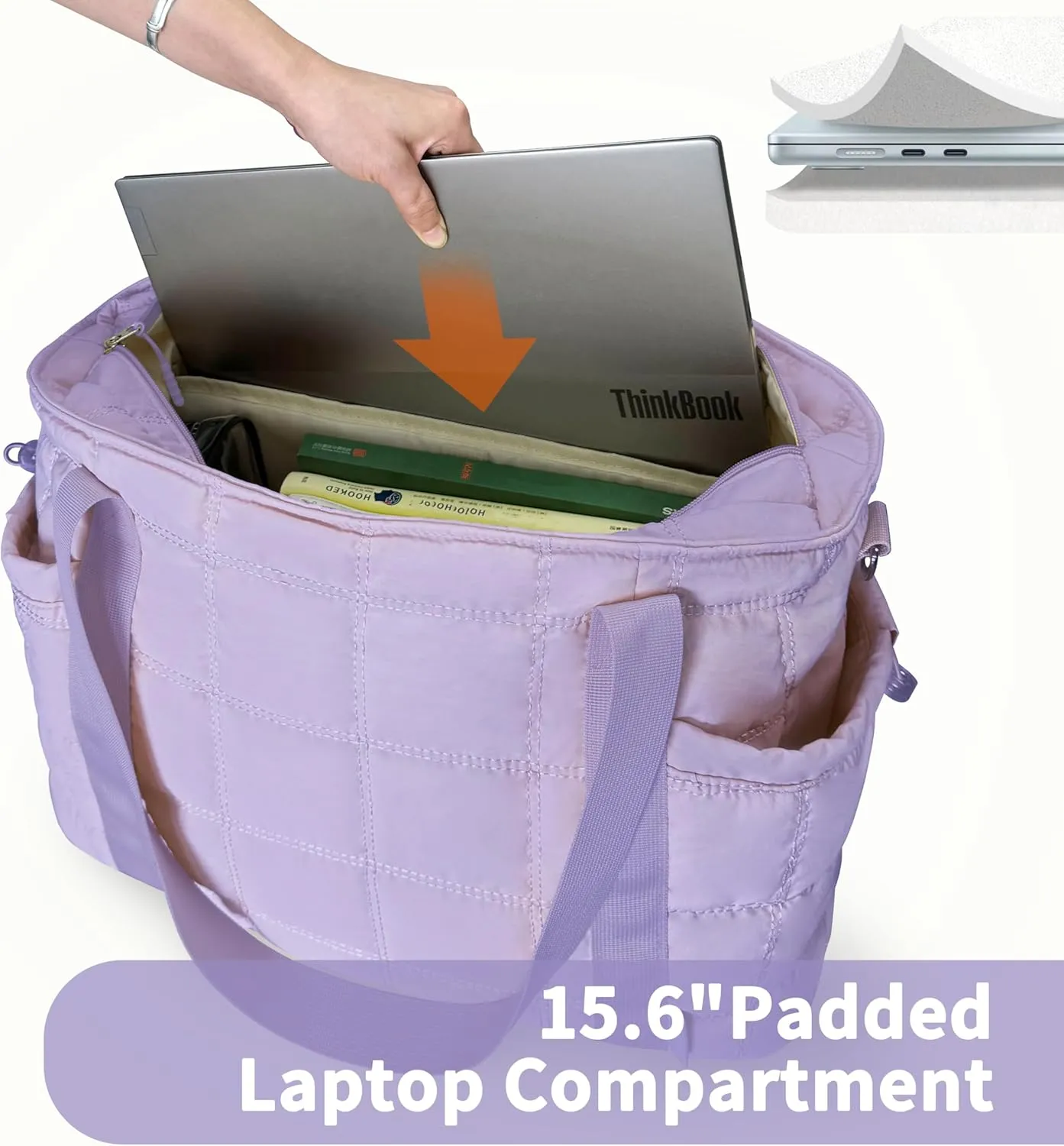 Tote Bag for Women, Puffy Bag with Zipper, Quilted Shoulder Bag with Compartments for Travel and Gym