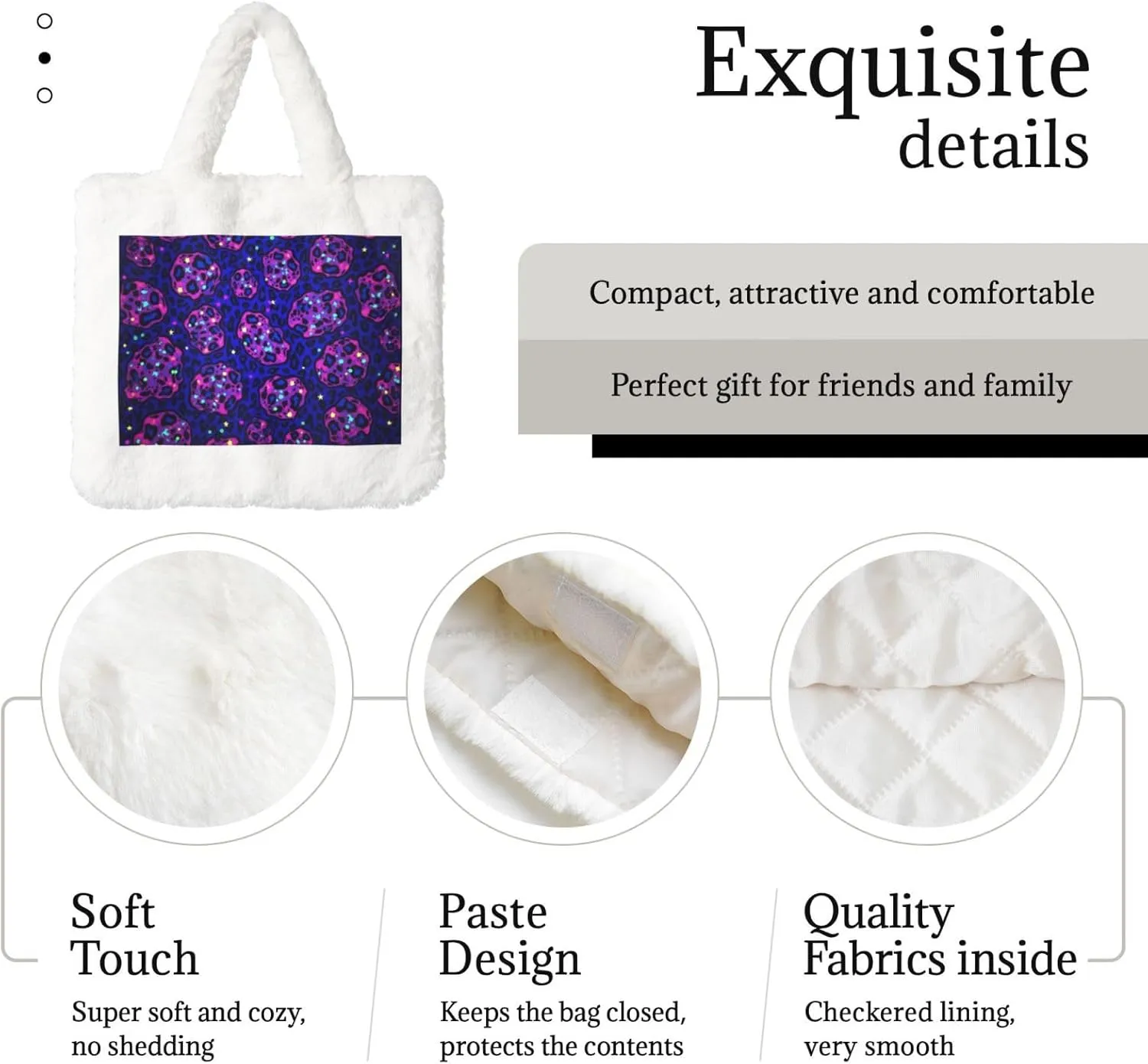 Tote Bag for Women Soft Winter Fluffy Fuzzy Furry Plush Top Handle Purse and Handbag