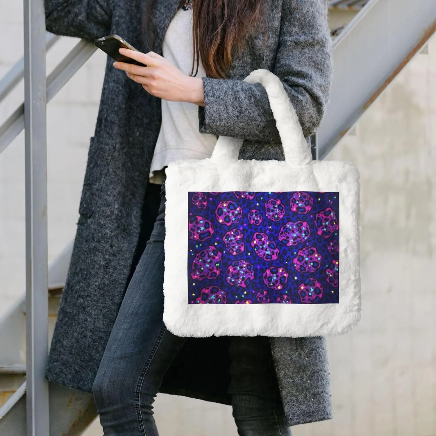 Tote Bag for Women Soft Winter Fluffy Fuzzy Furry Plush Top Handle Purse and Handbag