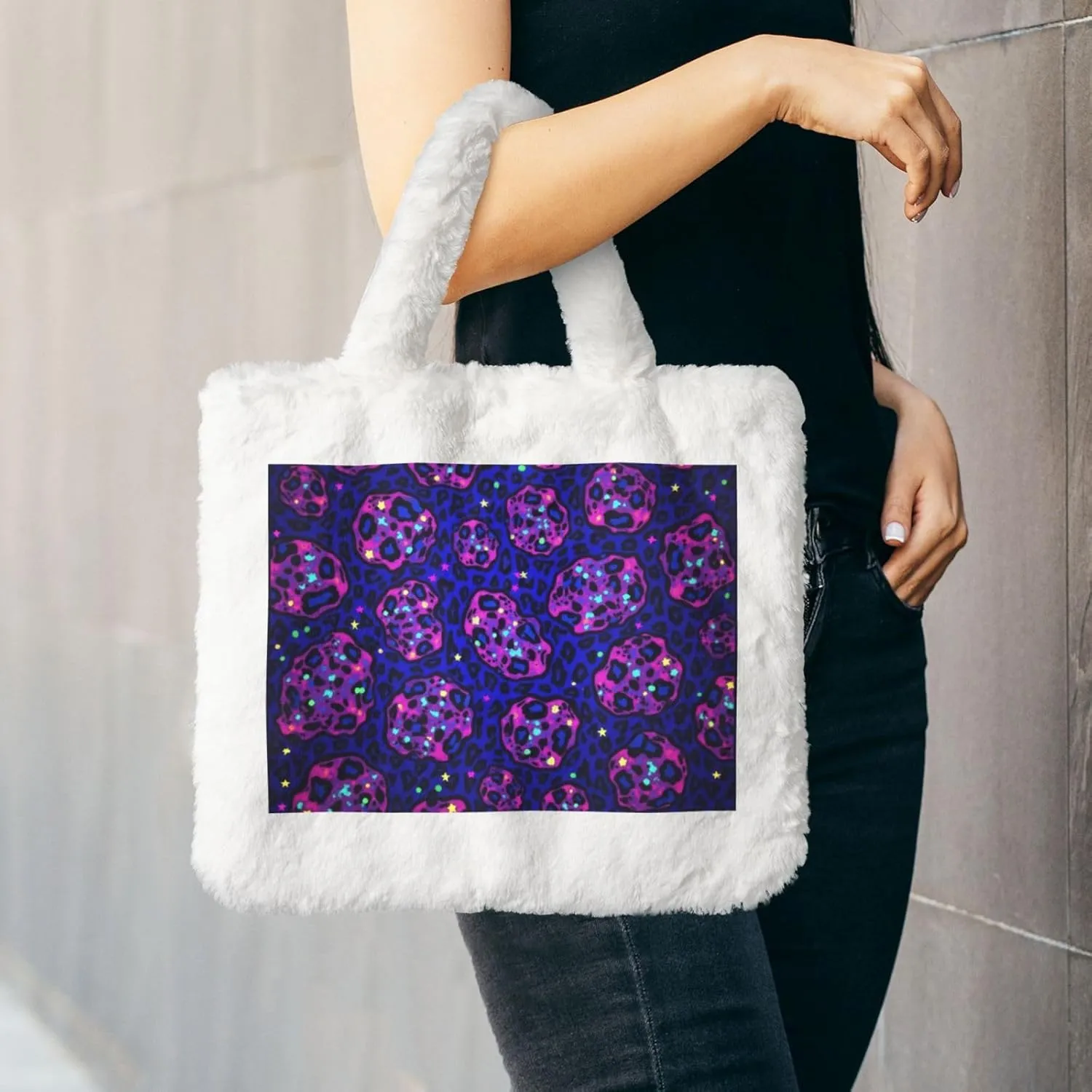 Tote Bag for Women Soft Winter Fluffy Fuzzy Furry Plush Top Handle Purse and Handbag