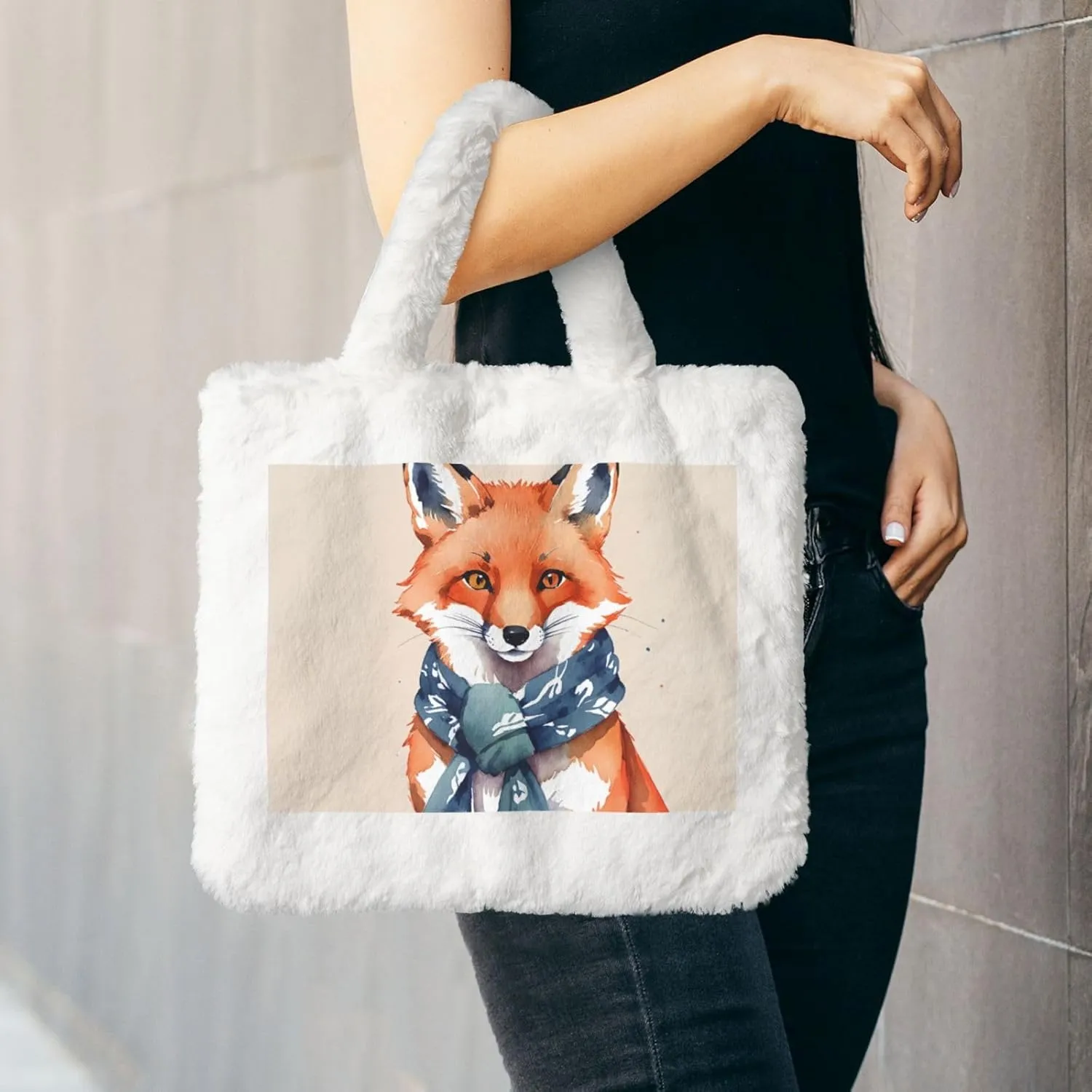 Tote Bag Shoulder Bag Flannel Faux Fur Tote Bag Handbag Fuzzy Bag White Tote Bag Purse